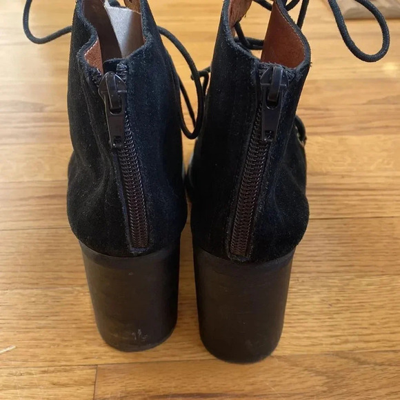 Jeffrey Campbell Cors Peep Toe Suede sz 8.5 black laces open front 3” heel NWOT - Picture 10 of 13